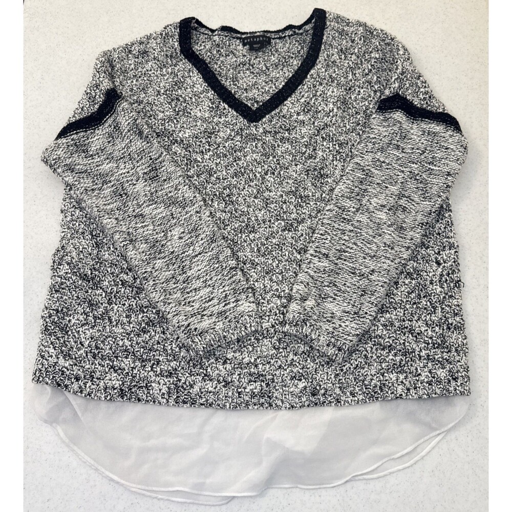 Metaphor Y2K Sweater Top Womens Sparkle Black Gray White Sheer Undershirt Lg